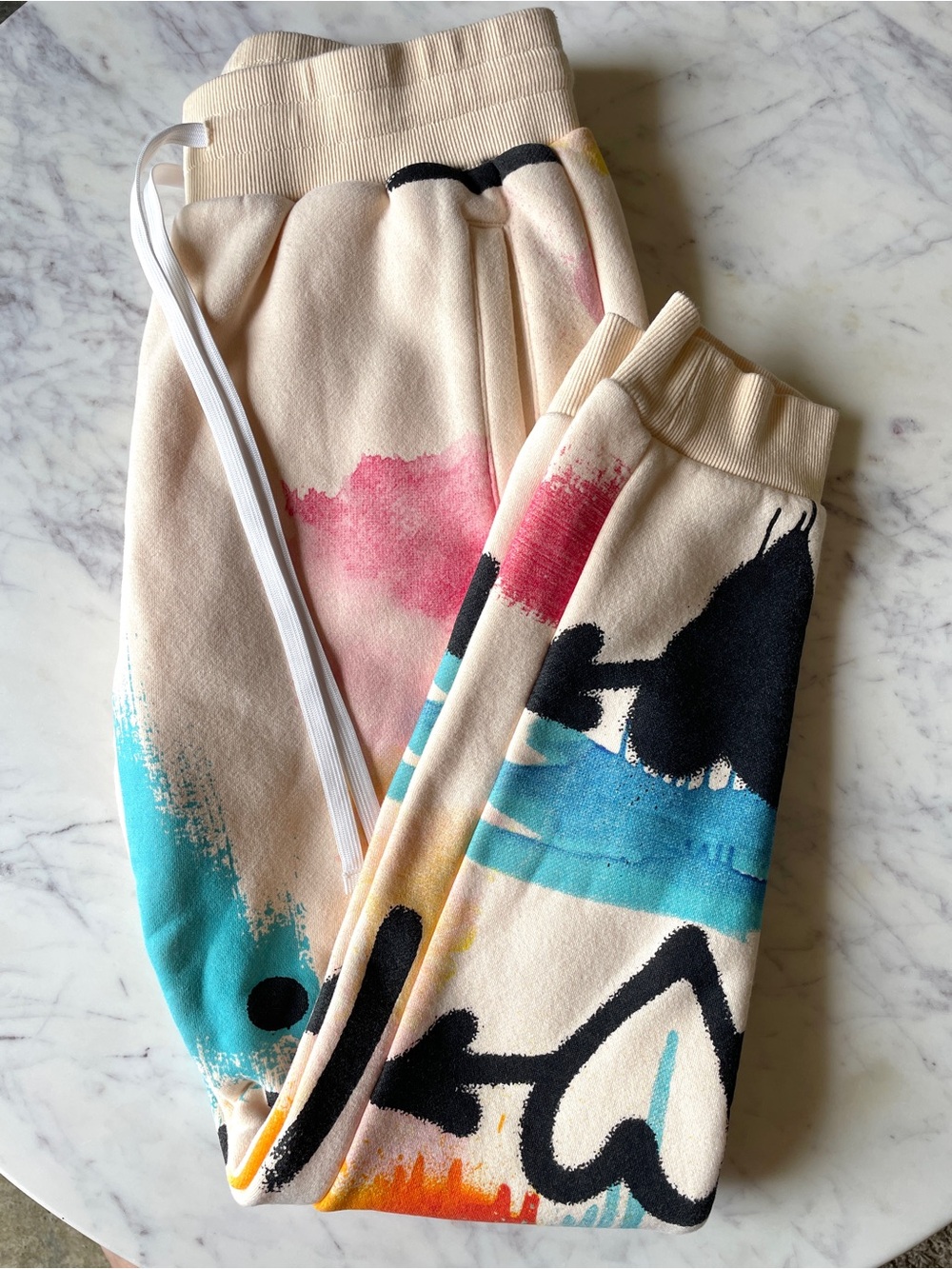 PacSun Cream Joggers with Graffiti Paint-Style Print